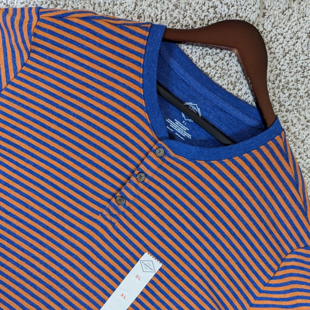St John's Bay Henley Shirt Striped Long Sleeve Casual Top XL